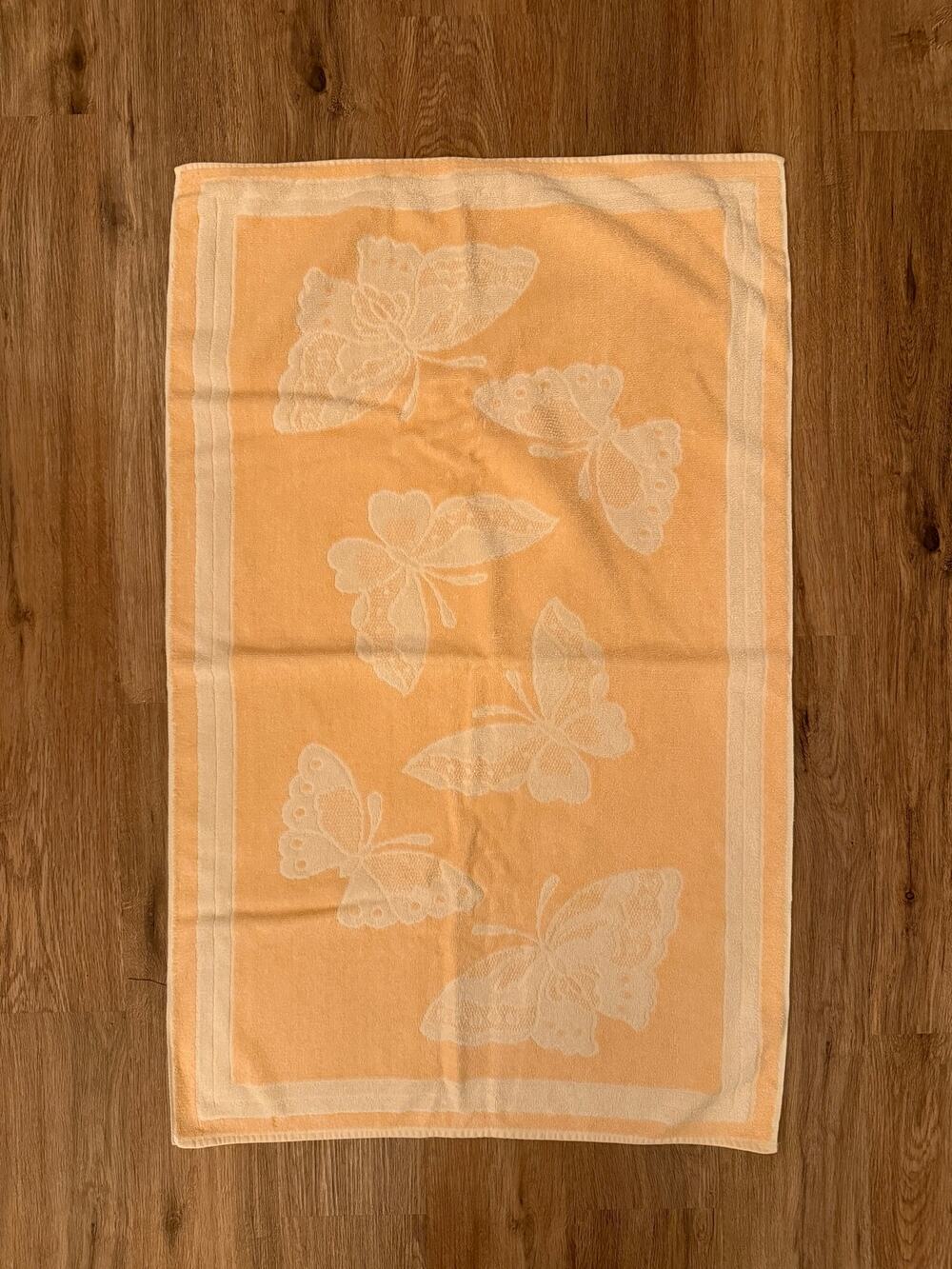 Vintage Fieldcrest Bath Towel with Butterflies Peach / Orange